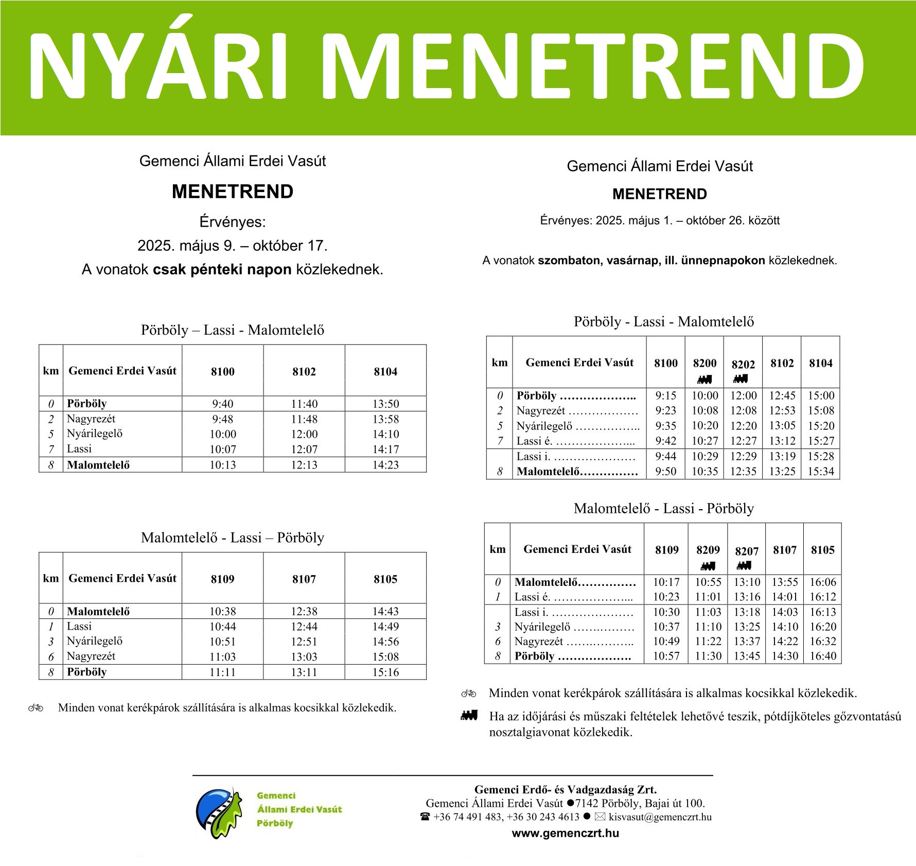 Nyári menetrend